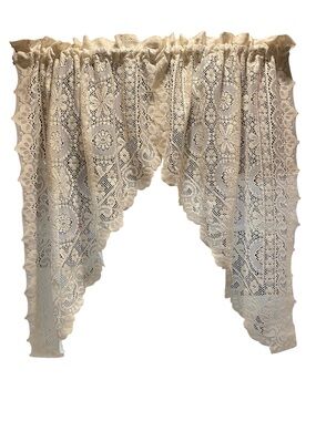 Vintage Lace Crochet Window Valance - Cream 2 pieces